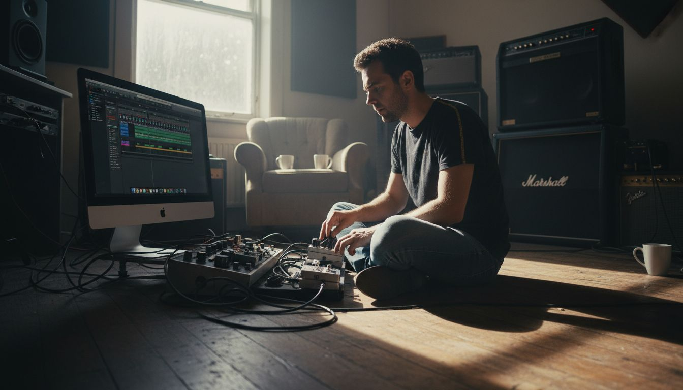 Guitarist adjusts impulse response in home studio