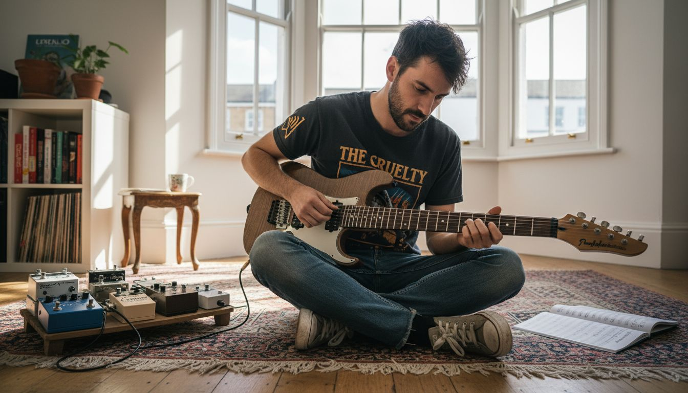 UK guitarist playing multi-scale guitar