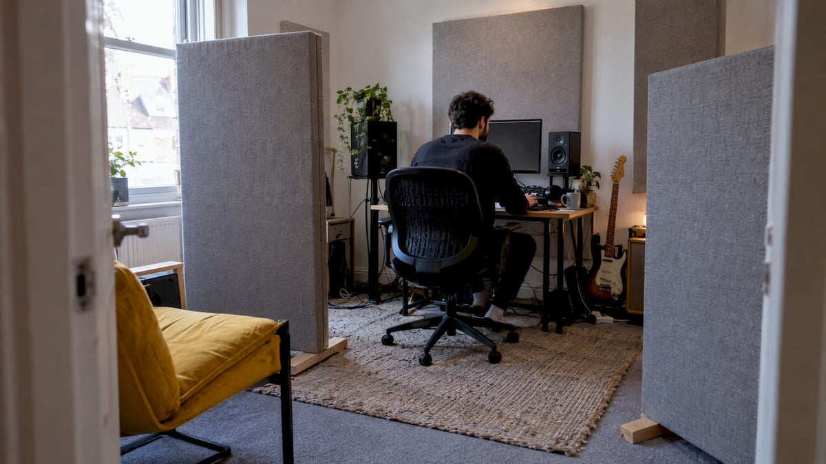 Budget home studio with acoustic treatment