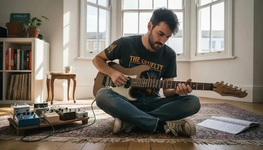 UK guitarist playing multi-scale guitar
