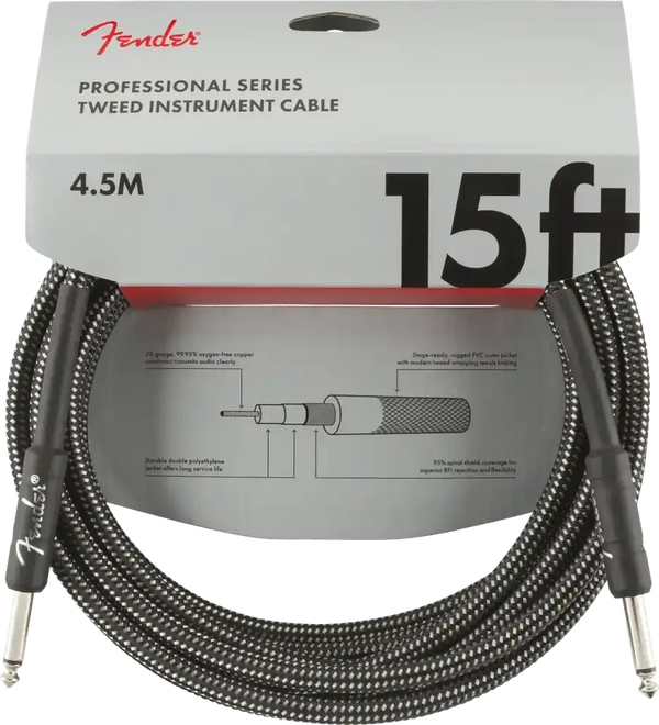 Fender Professional Series Instrument Cable 15 Ft Grey tweed - MusicStreet