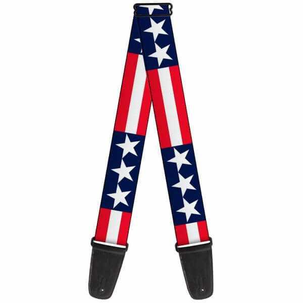 Buckle Down Stars and Stripes Guitar Strap featuring a patriotic red, white, and blue design with stars.