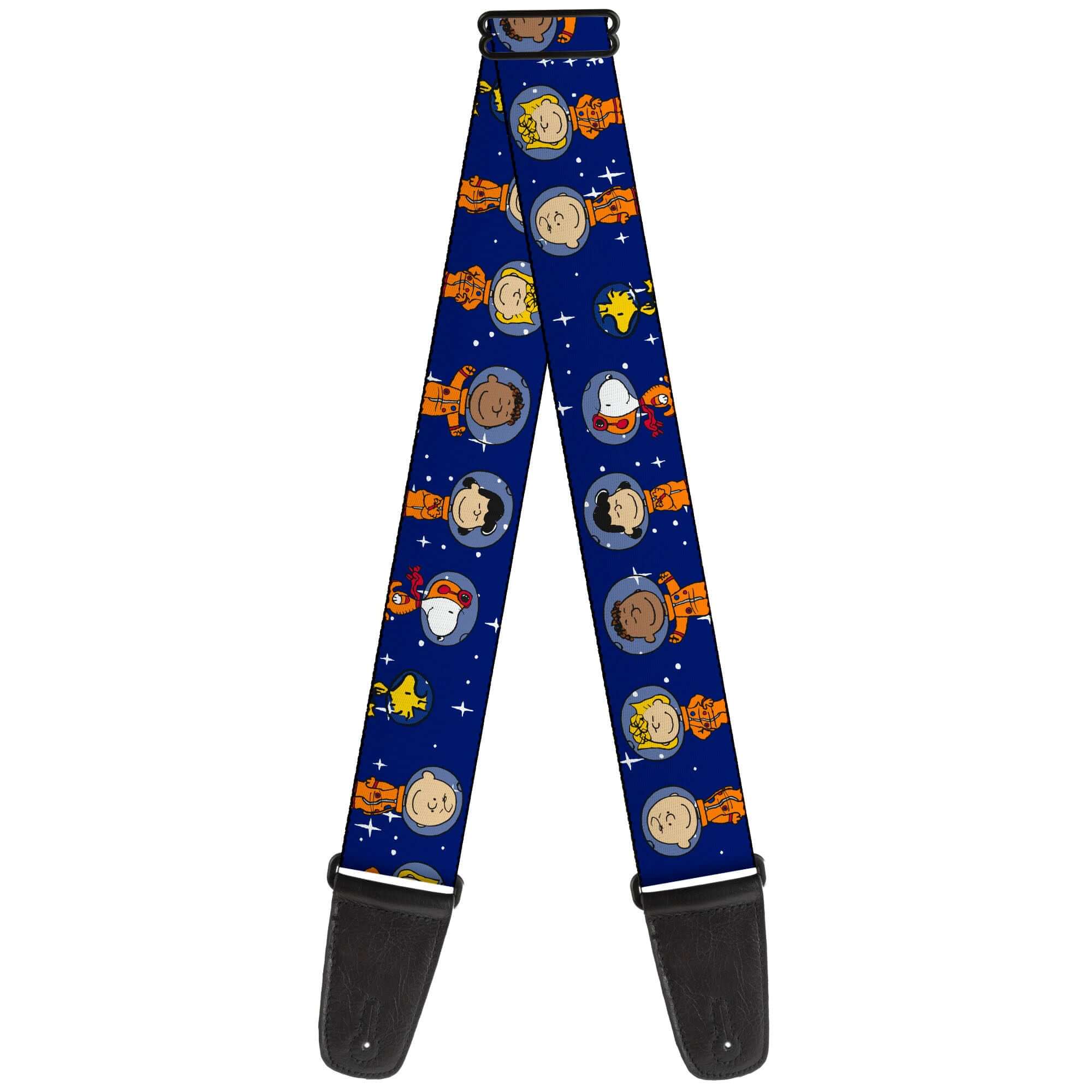 Buckle Down Peanut Gang Astronauts guitar strap featuring colorful cartoon characters in space design.