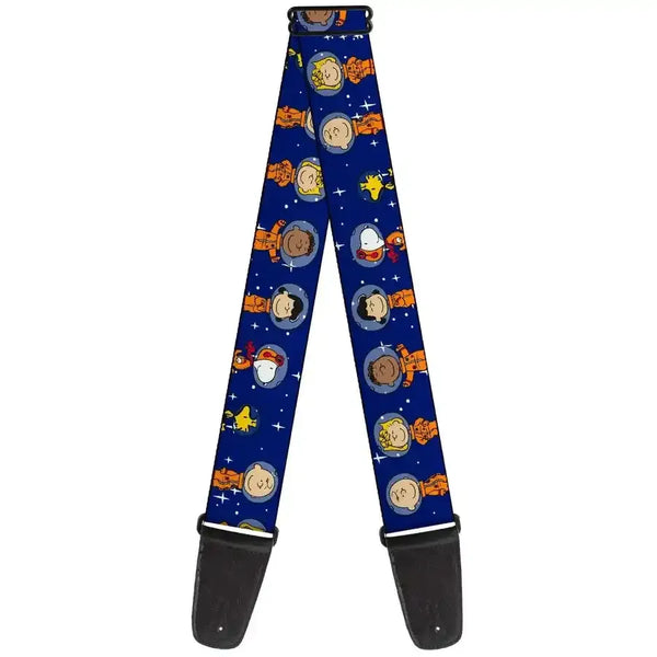 Buckle Down Peanut Gang Astronauts guitar strap featuring colorful cartoon characters in space design.