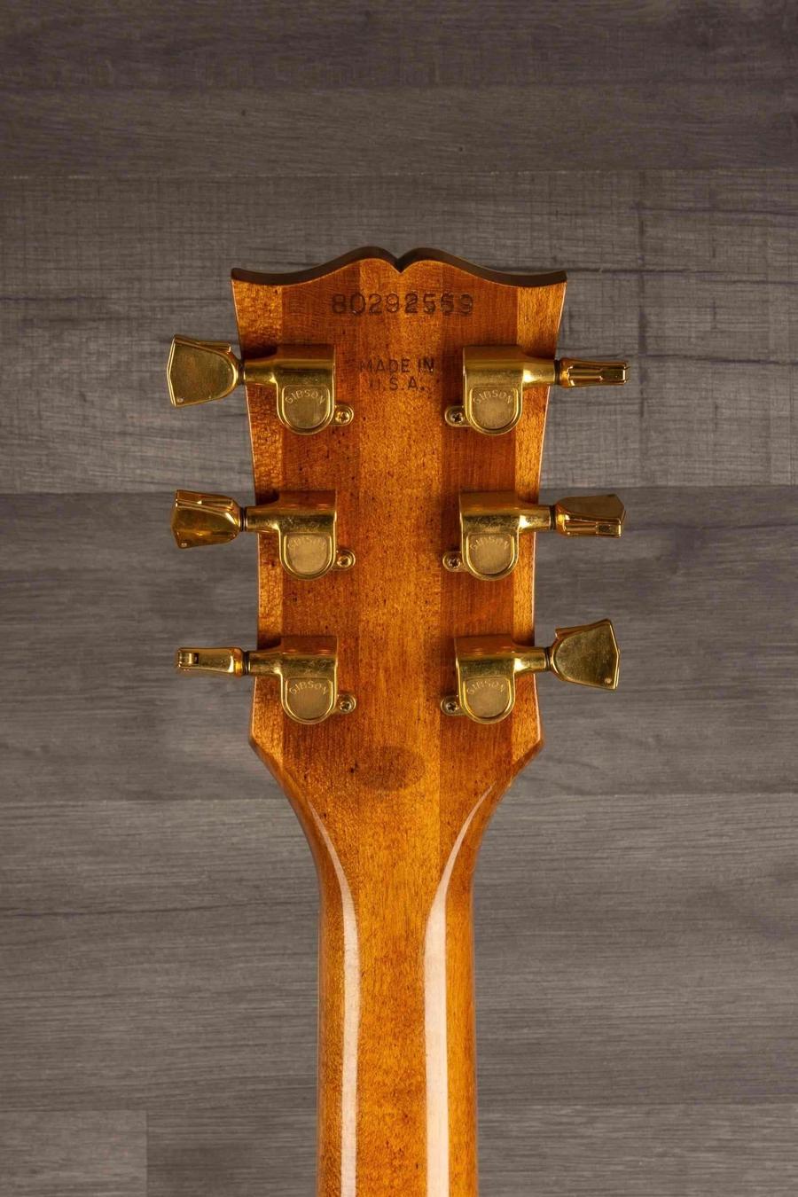 USED - Gibson 1982 Les Paul Custom - Antique sunburst guitar headstock with gold hardware.