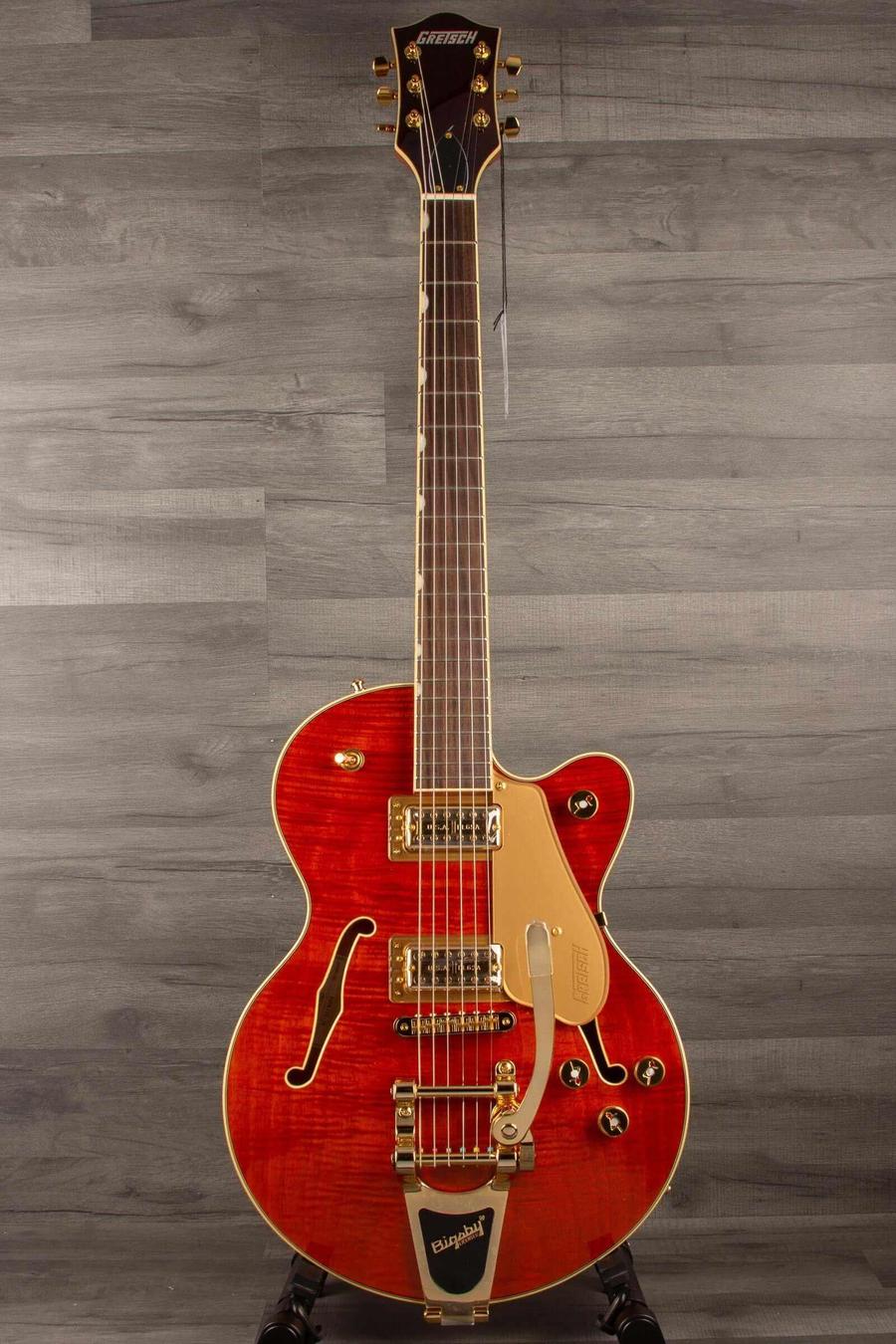 Gretsch Electromatic® LTD Flame Okoume Broadkaster® Jr. Single -Cut with Bigsby®, Rosewood Fingerboard, Roundup Orange