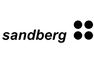 Sandberg logo featuring sleek typography and three abstract dots, representing modern design and innovation.