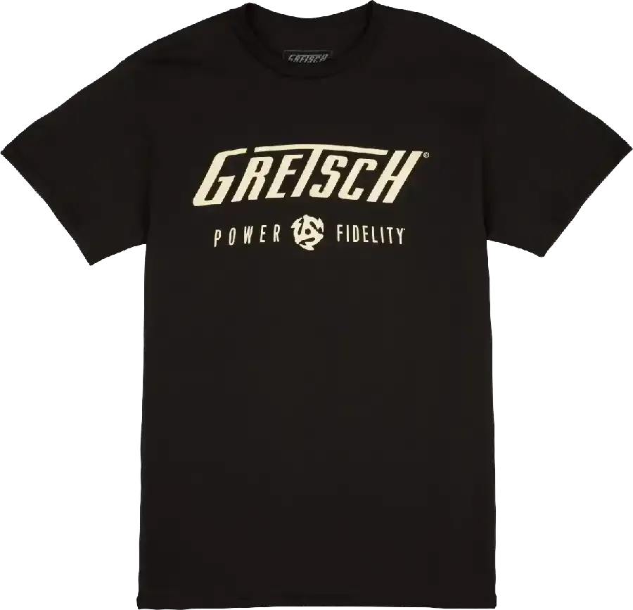 Gretsch® Power & Fidelity™ Logo T-Shirt, Black, showcasing the Gretsch® logo in a stylish design.