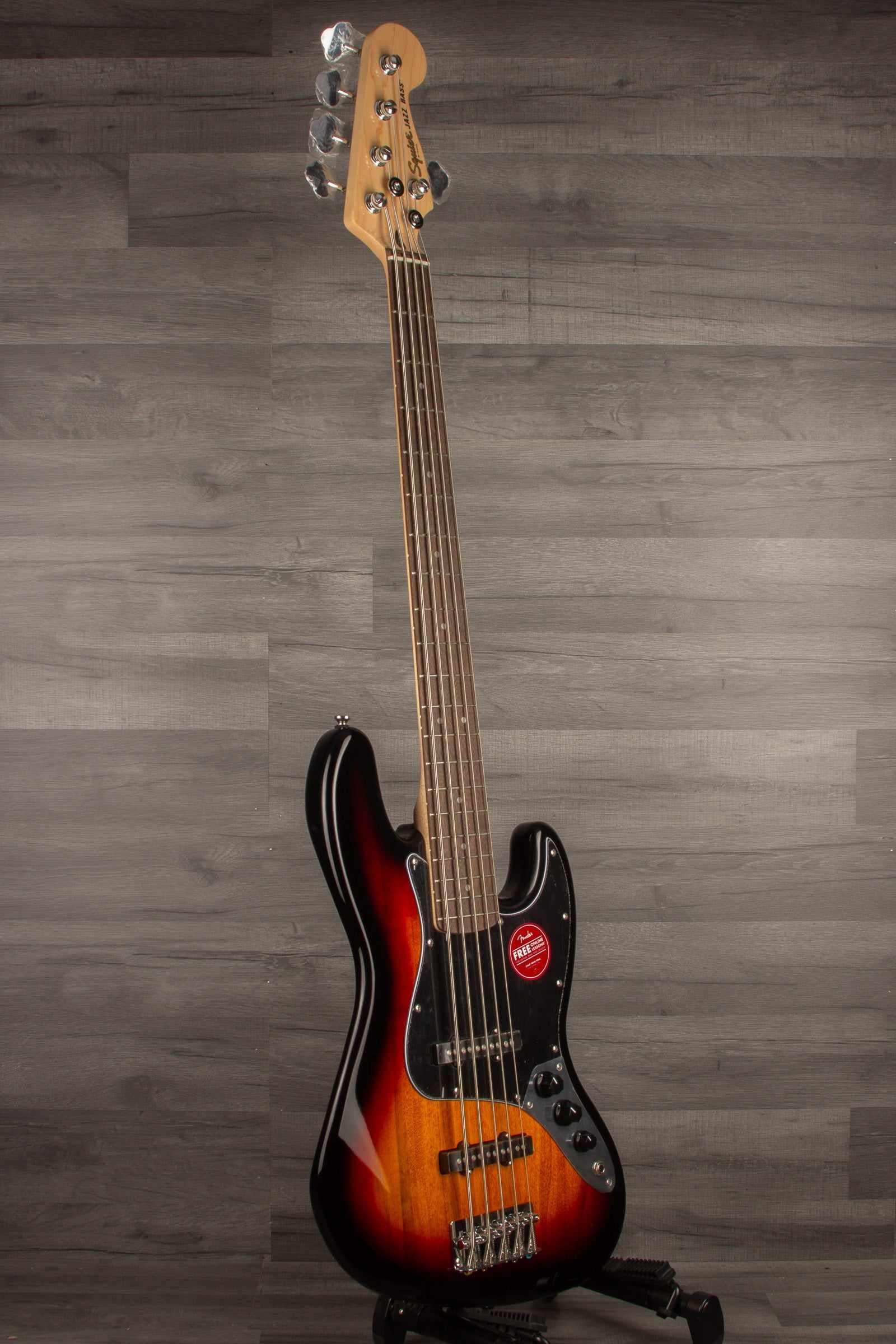 Squier Affinity Series® Jazz Bass® V, Laurel Fingerboard, Black Pickguard, 3-Color Sunburst