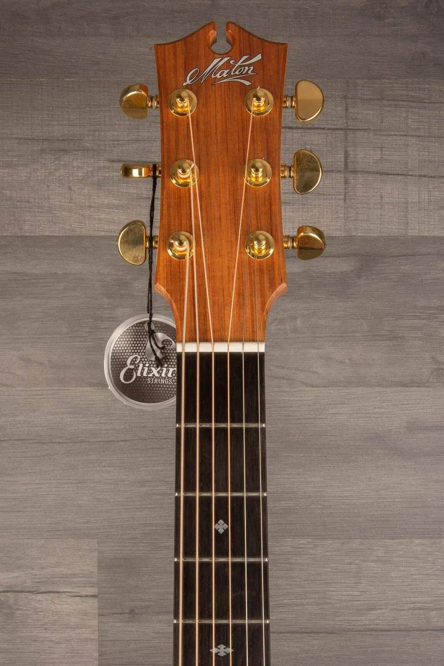 USED - Maton EBG808ART Artist - Acoustic Guitar headstock with tuning pegs and strings detail.