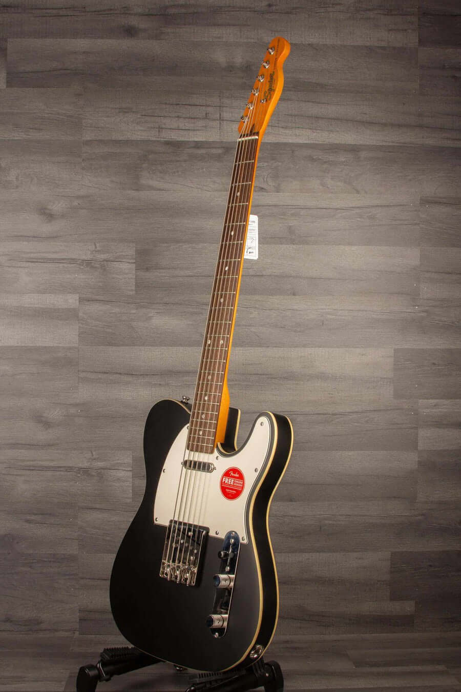 Squier Classic Vibe Baritone Custom Telecaster in Satin Black, Laurel Fingerboard, with vintage-style bridge