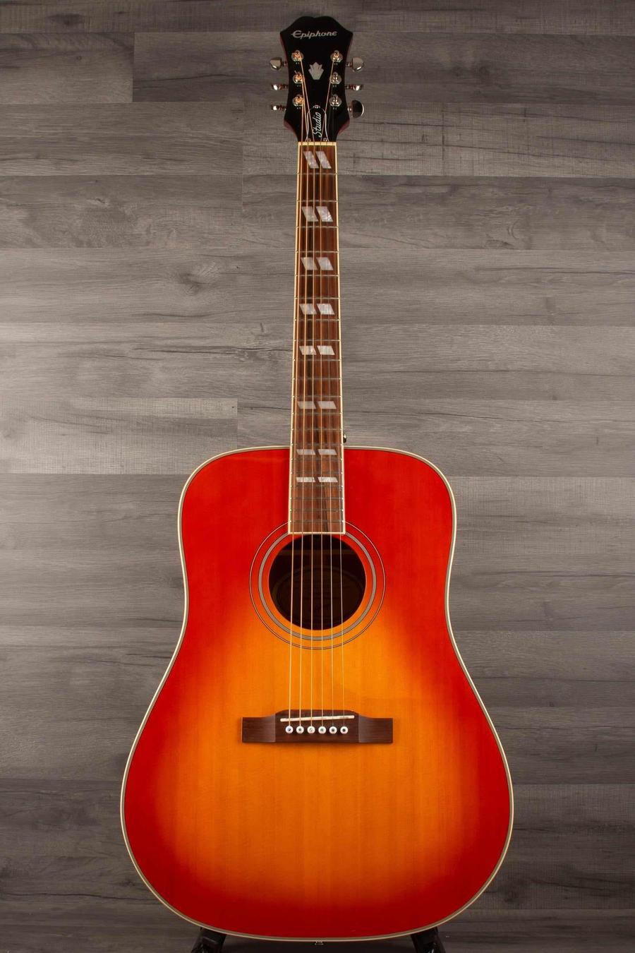 B stock. Epiphone Hummingbird Studio - Faded Cherry - Solid Top / Fishman Sonitone - Acoustic Guitar - MusicStreet