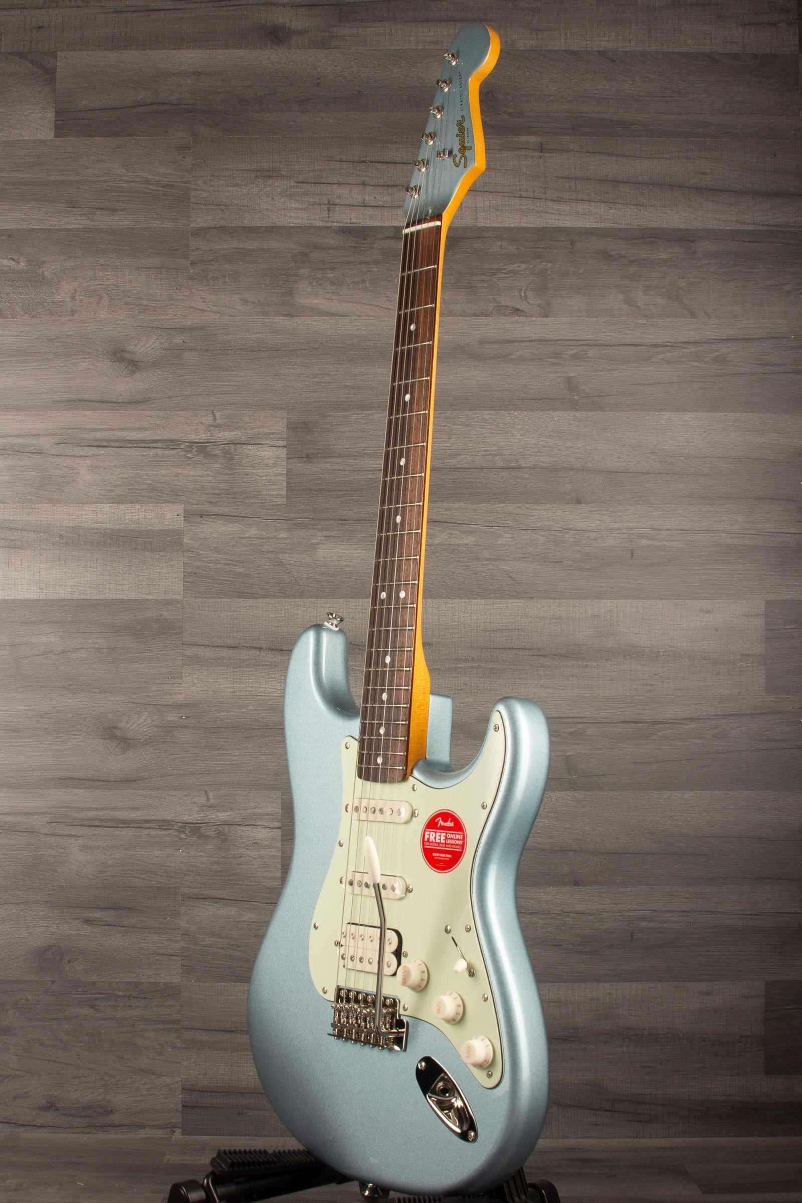 Squier FSR Classic Vibe 60s Stratocaster HSS in Ice Blue Metallic with Laurel Fingerboard and Mint Pickguard.
