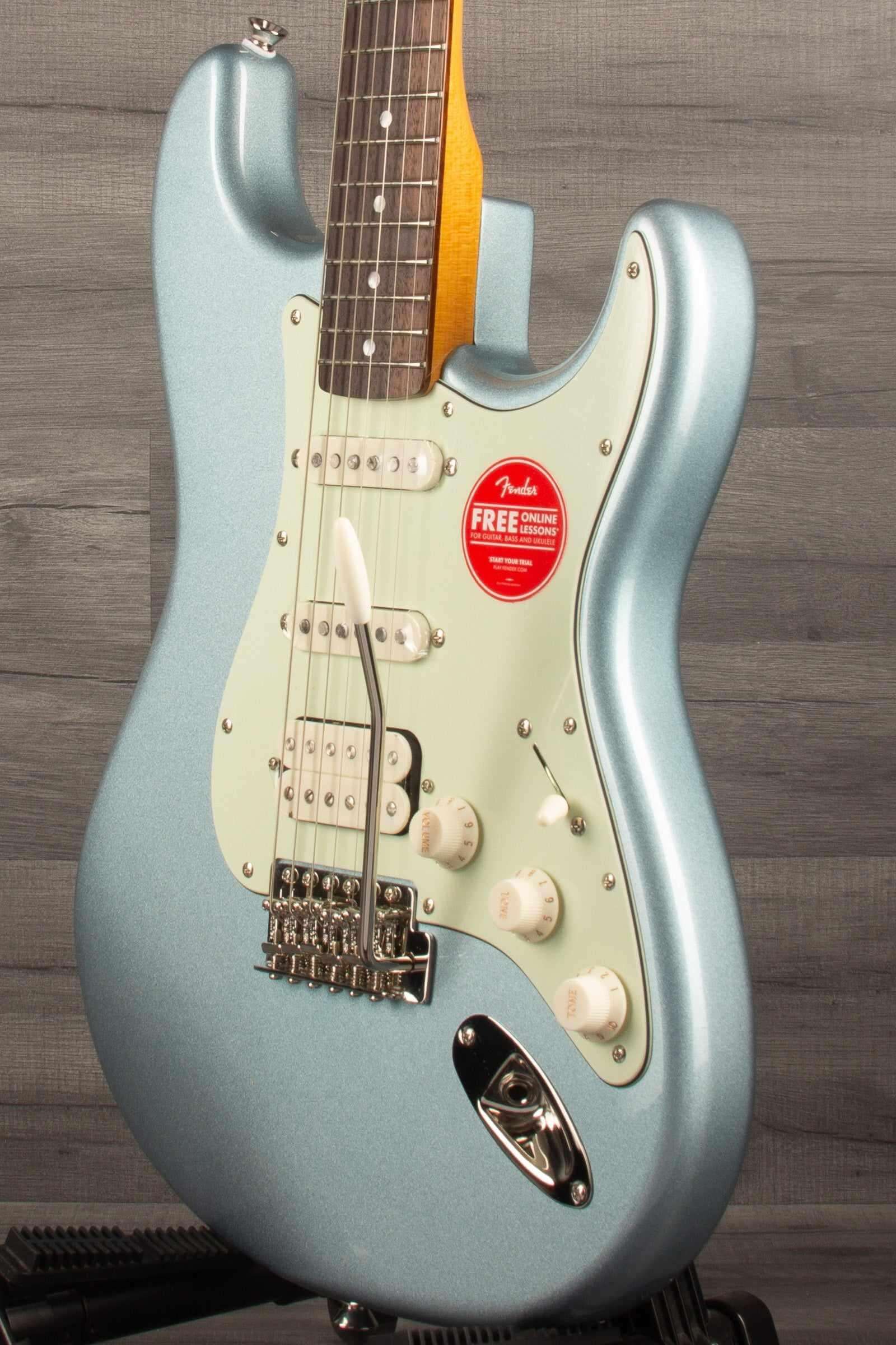 Squier FSR Classic Vibe™ 60s Stratocaster® HSS in Ice Blue Metallic with mint pickguard and laurel fingerboard.