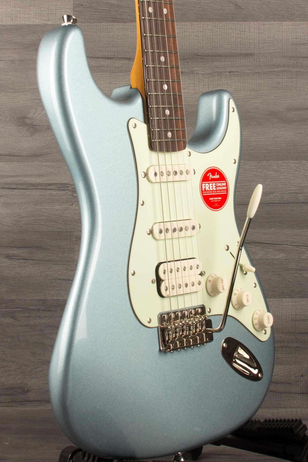 Squier FSR Classic Vibe 60s Stratocaster HSS in Ice Blue Metallic with mint pickguard and Laurel fingerboard