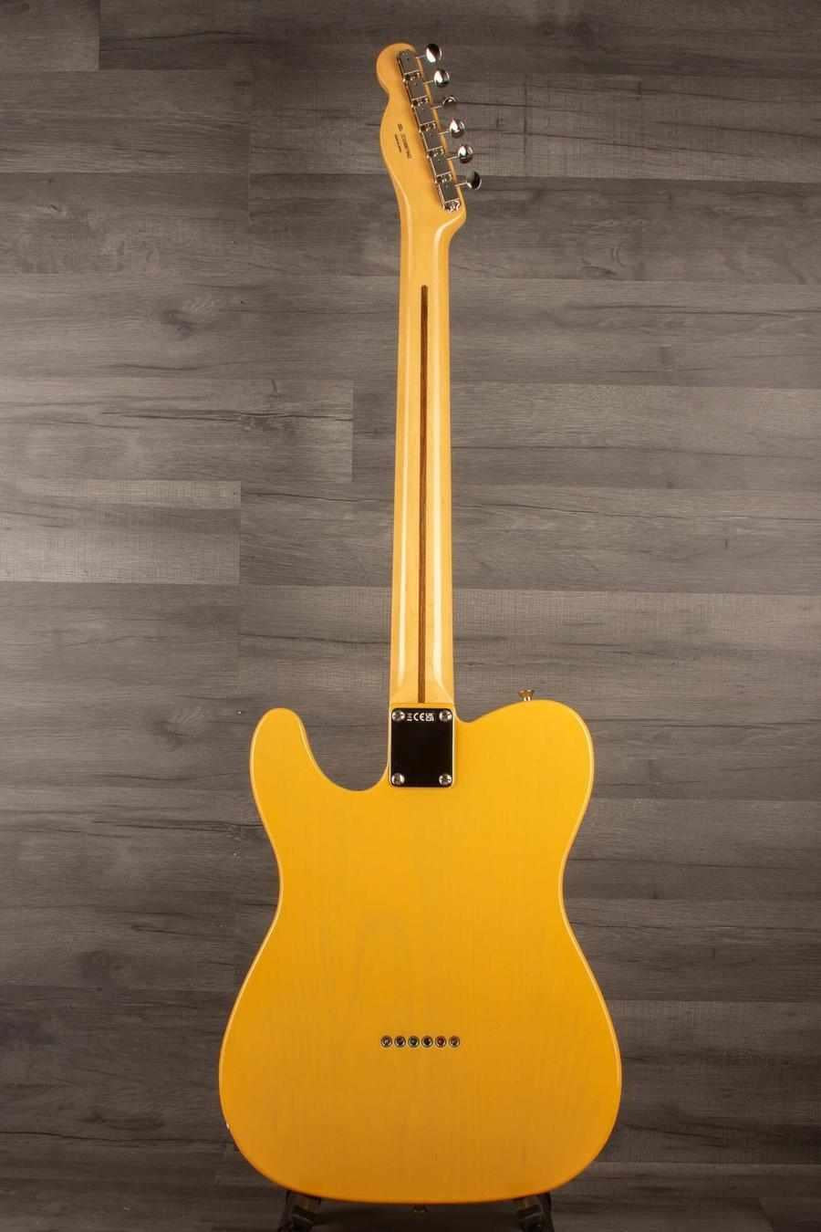 Back view of a USED Fender Japanese Traditional II 51 Nocaster Butterscotch Blonde guitar with a gloss finish.