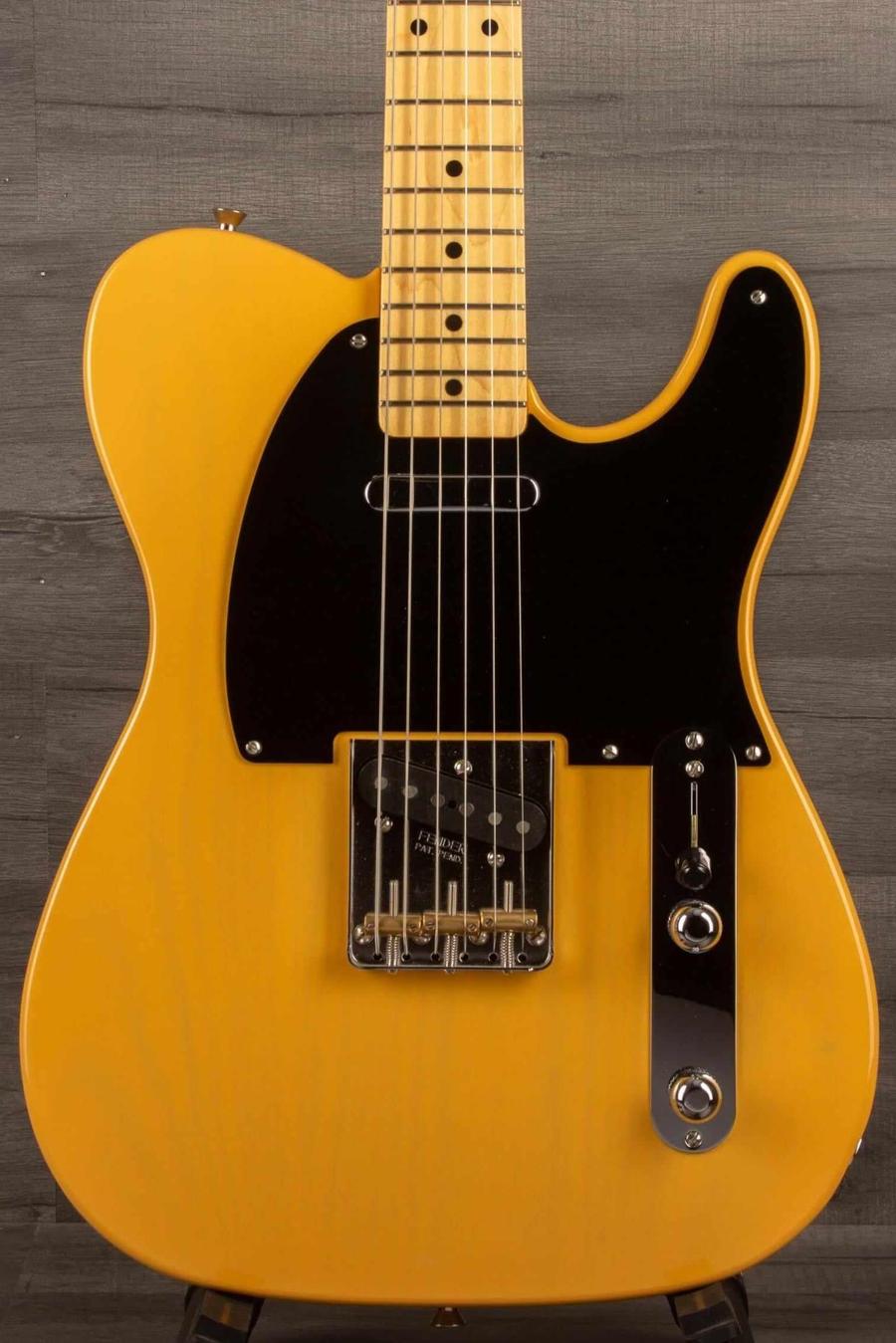 USED - Fender Japanese Traditional II 51 Nocaster Butterscotch Blonde with black pickguard and maple neck.
