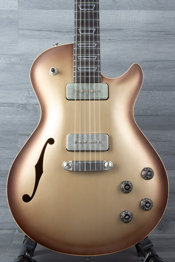 Patrick James Eggle Macon Carved Top Electric Guitar (#31150), Sunburst over Shoreline Gold, Dual P90 Pickups