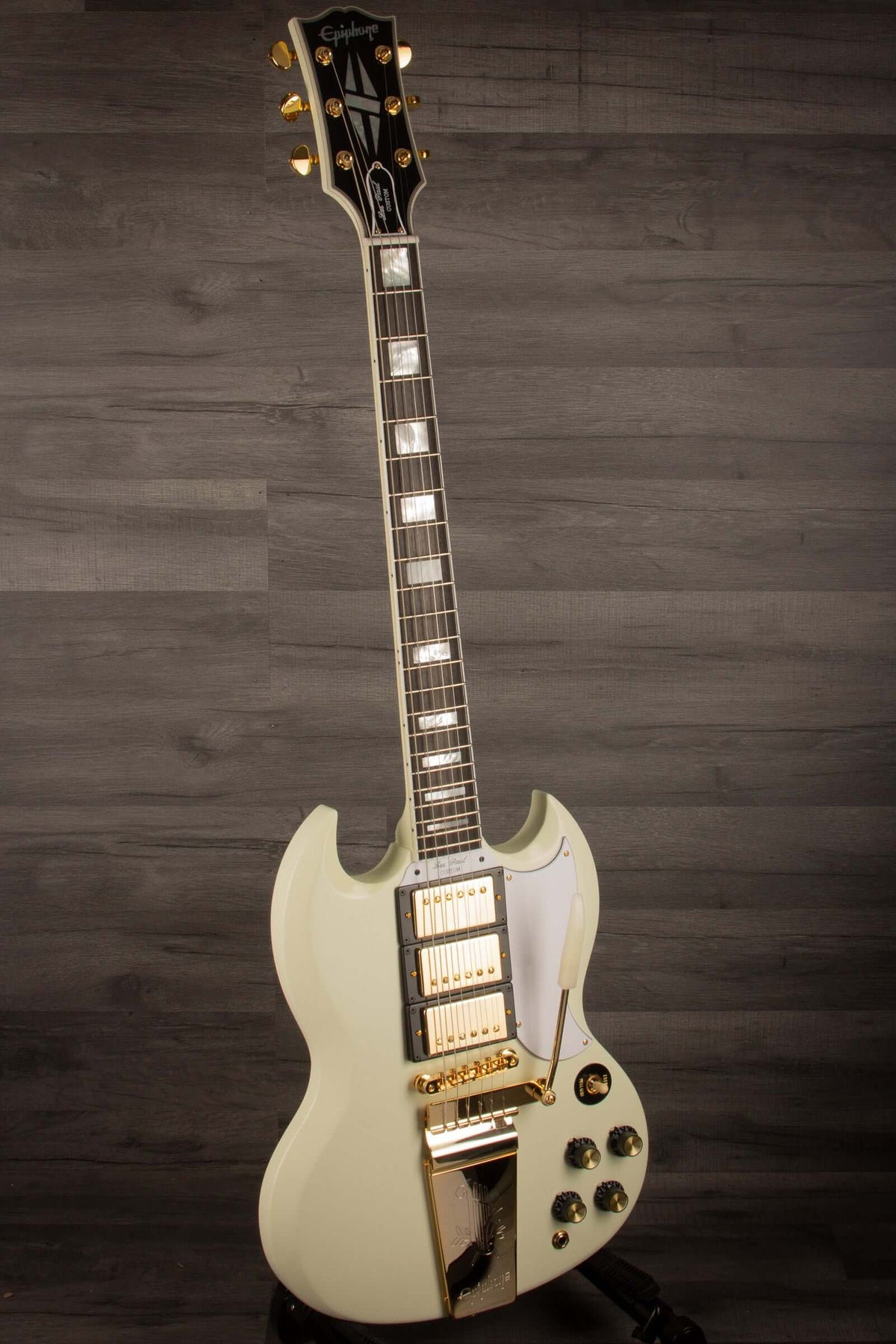 Epiphone 1963 Les Paul SG Custom With Maestro Vibrola Inspired by Gibson Custom, Classic White - inc case - MusicStreet