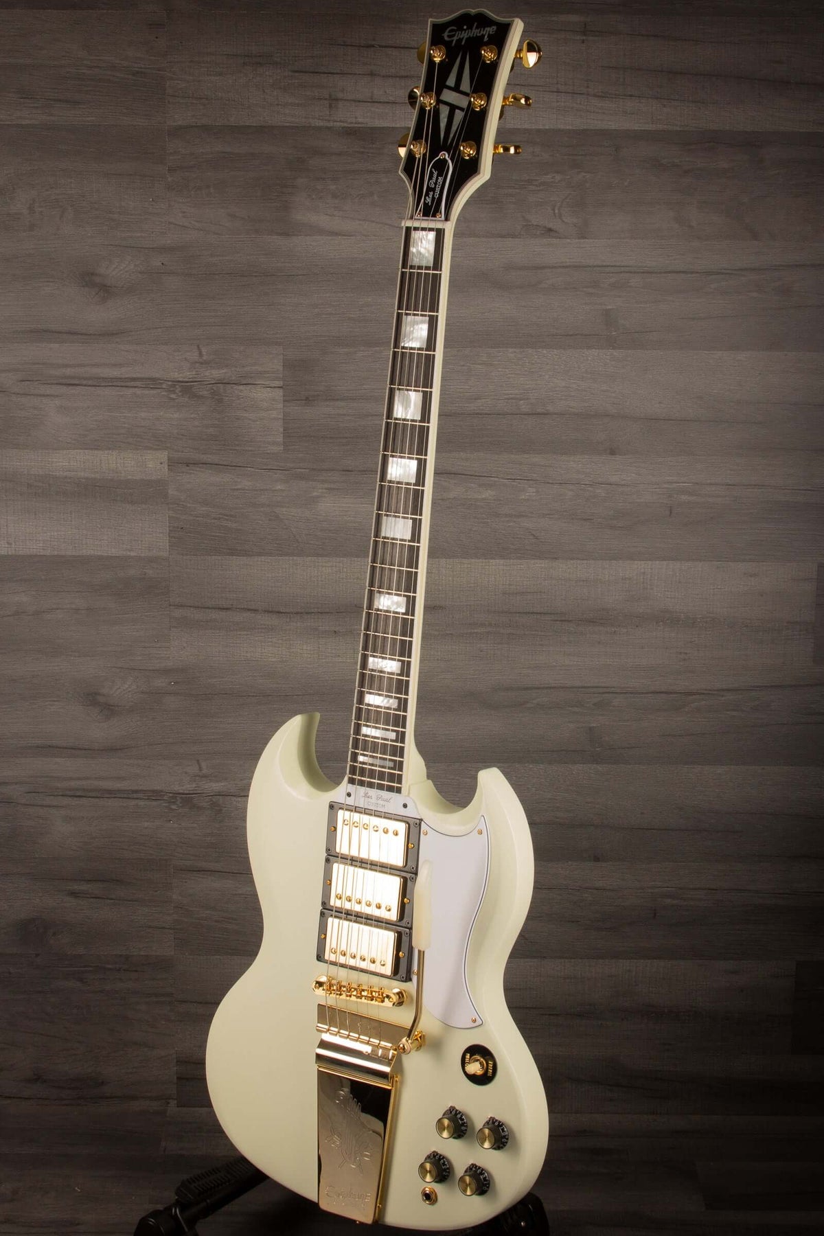 Epiphone 1963 Les Paul SG Custom With Maestro Vibrola Inspired by Gibson Custom, Classic White - inc case - MusicStreet
