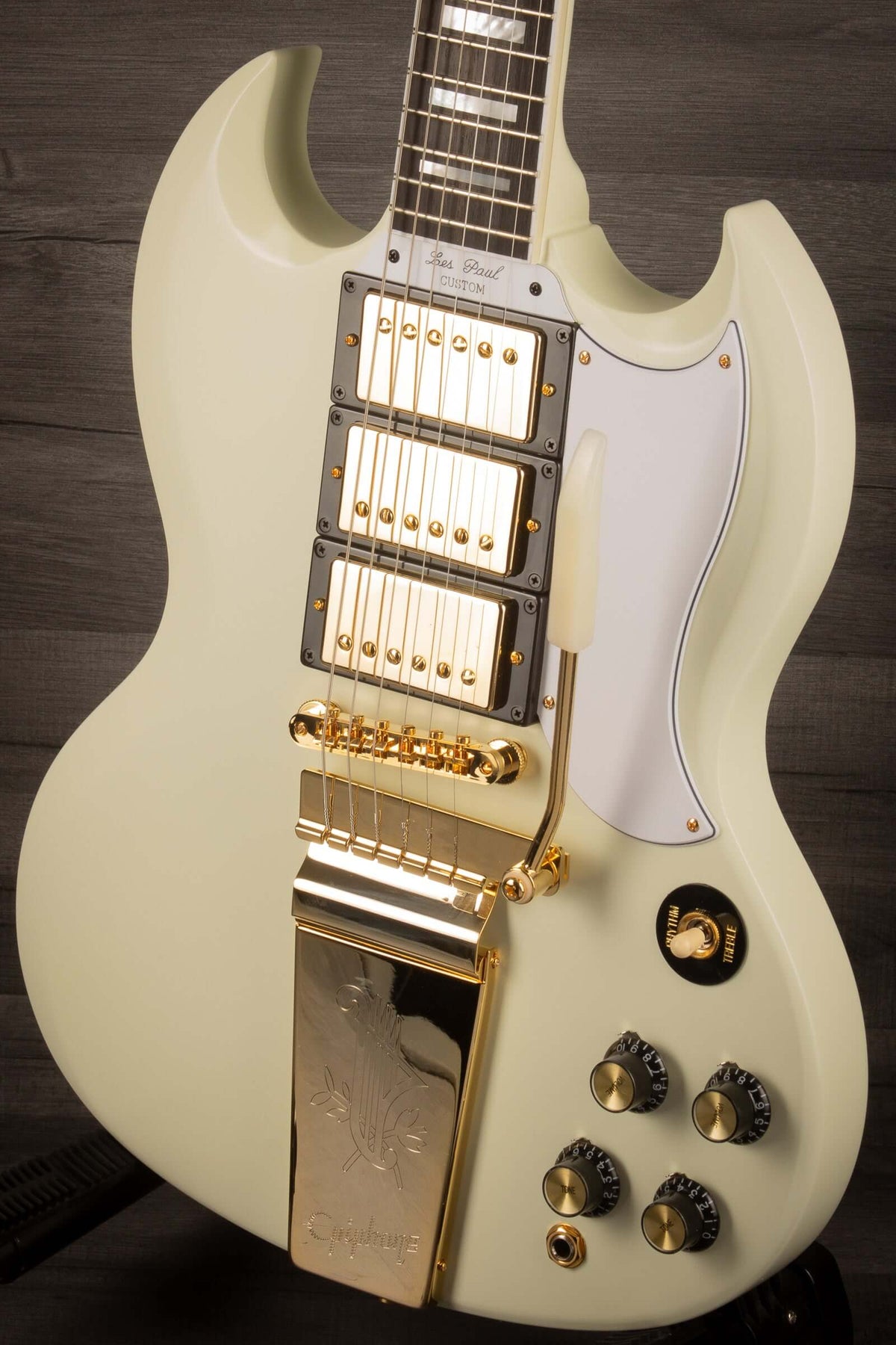 Epiphone 1963 Les Paul SG Custom With Maestro Vibrola Inspired by Gibson Custom, Classic White - inc case - MusicStreet