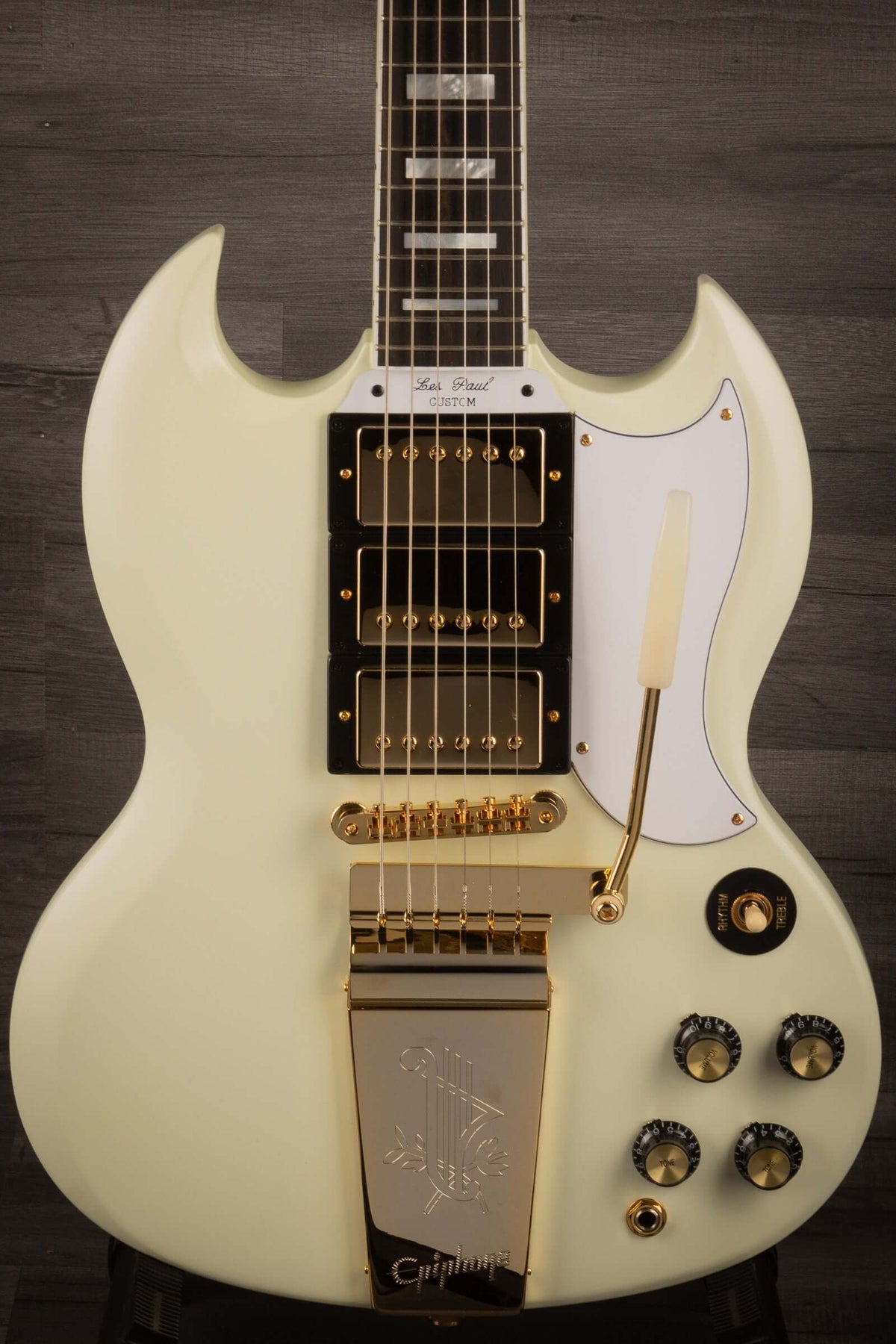 Epiphone 1963 Les Paul SG Custom With Maestro Vibrola Inspired by Gibson Custom, Classic White - inc case - MusicStreet