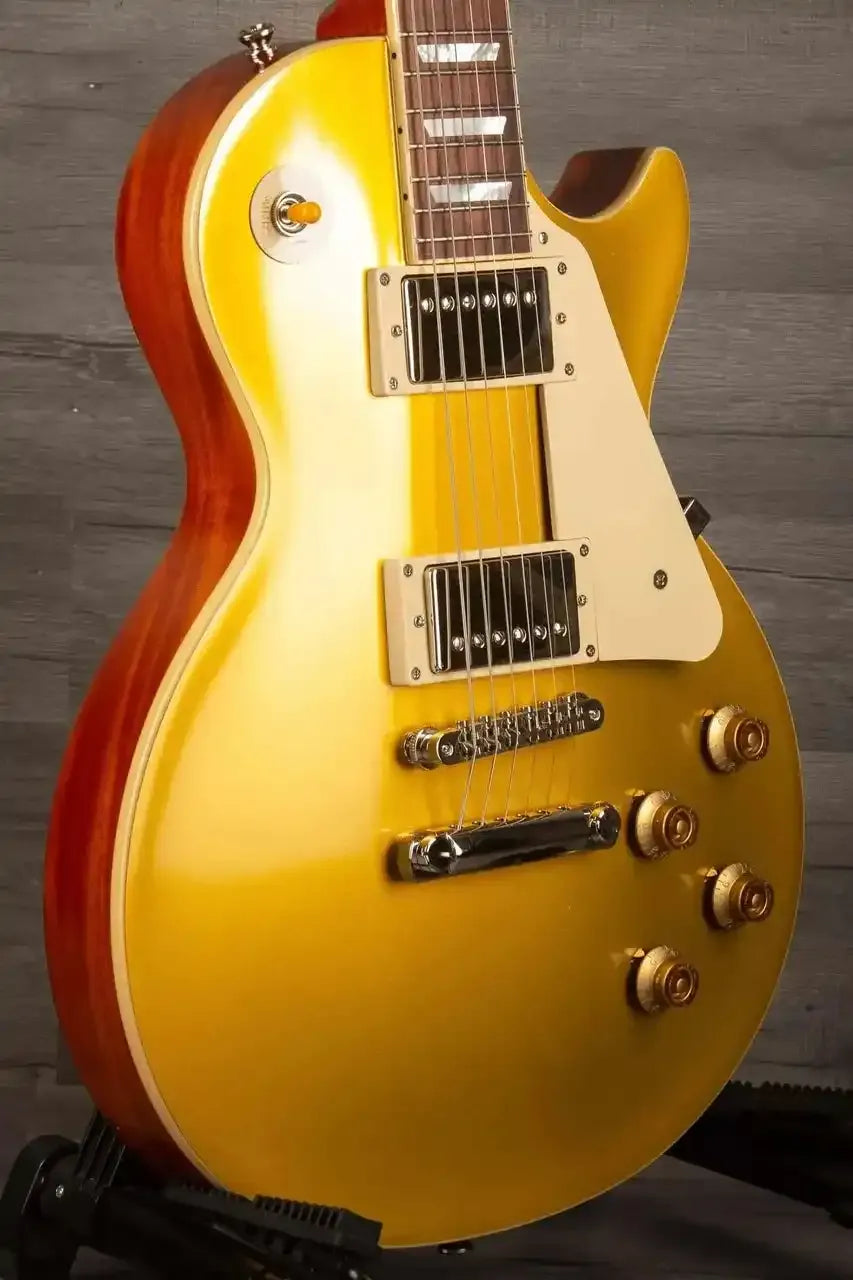 Epiphone 1957 Les Paul Goldtop Reissue showcasing its gold finish and classic design.