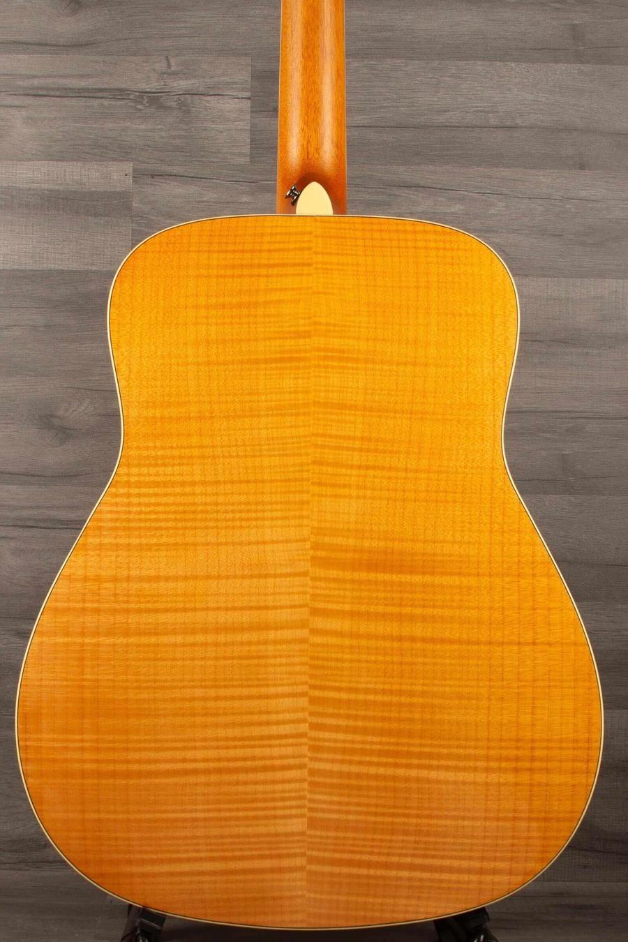 Yamaha FG840 Acoustic Guitar - Natural back view showcasing unique wood grain and finish.