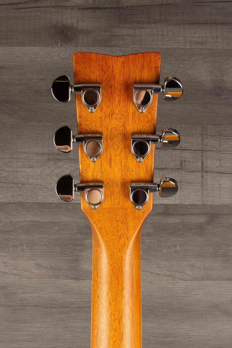 Yamaha FG840 Acoustic Guitar - Natural headstock view highlighting tuning pegs and wood finish.
