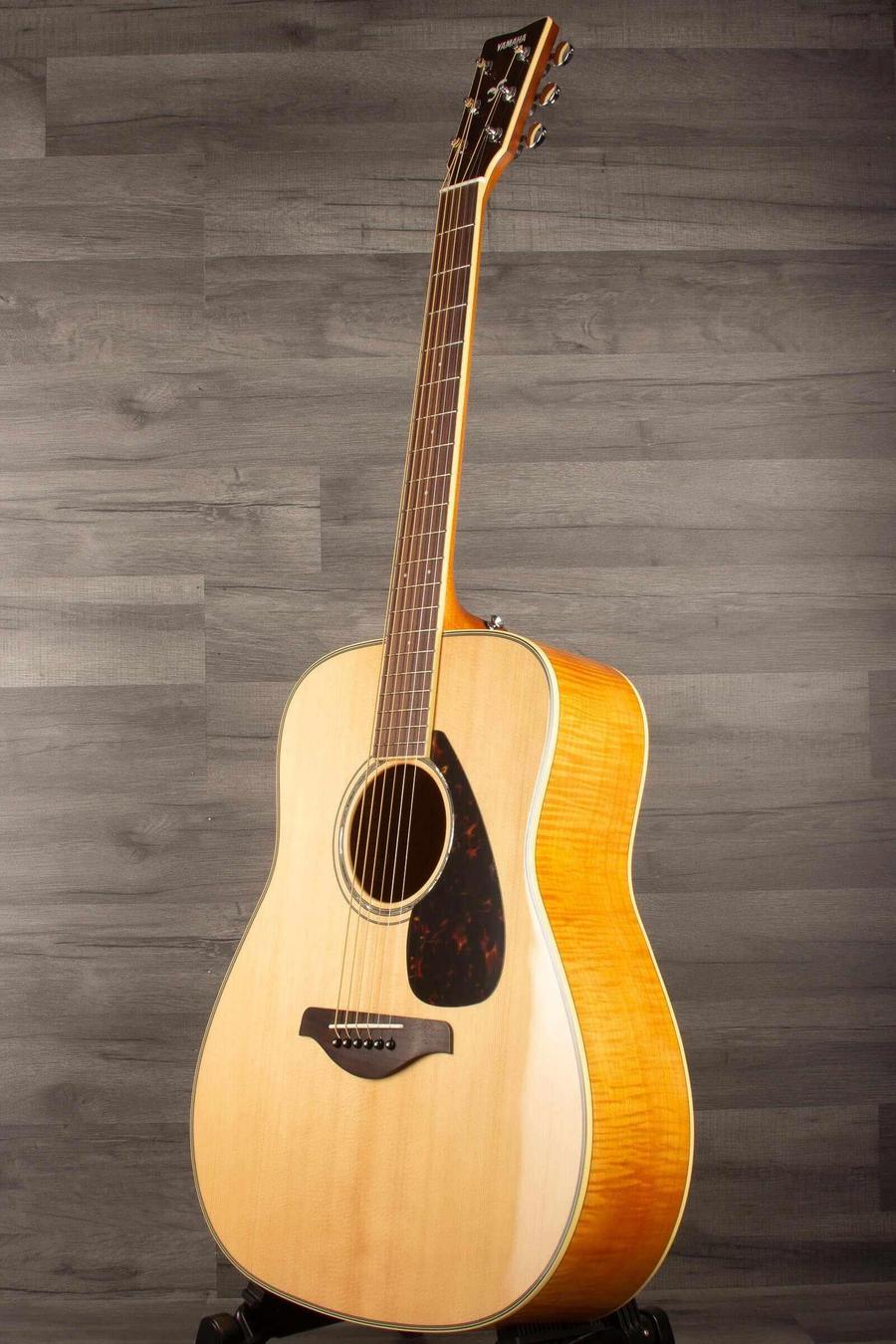 Yamaha FG840 Acoustic Guitar - Natural showcasing its superb scalloped bracing and elegant design.