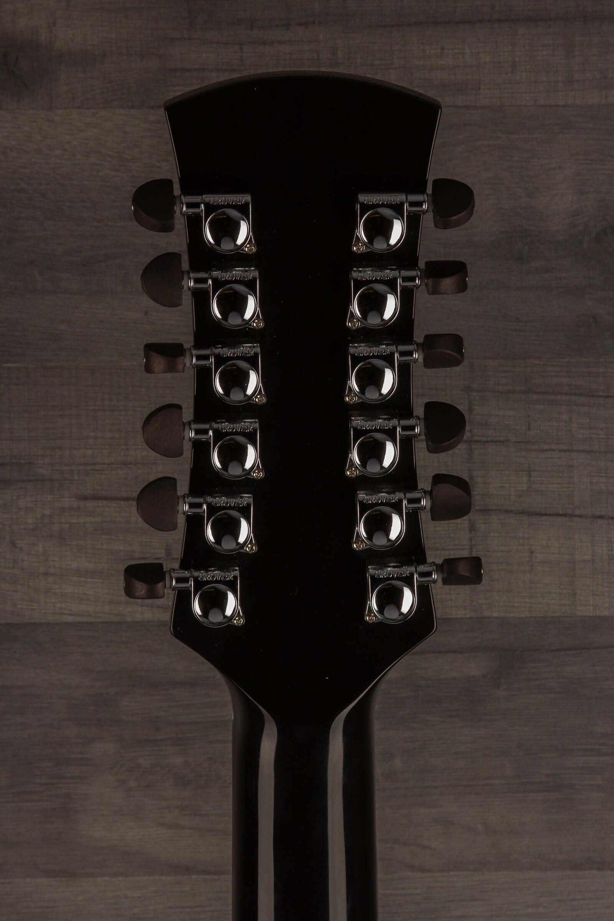 Faith ECLIPSE Series Neptune 12string CE Inc Case guitar headstock showing tuning pegs and sleek design.