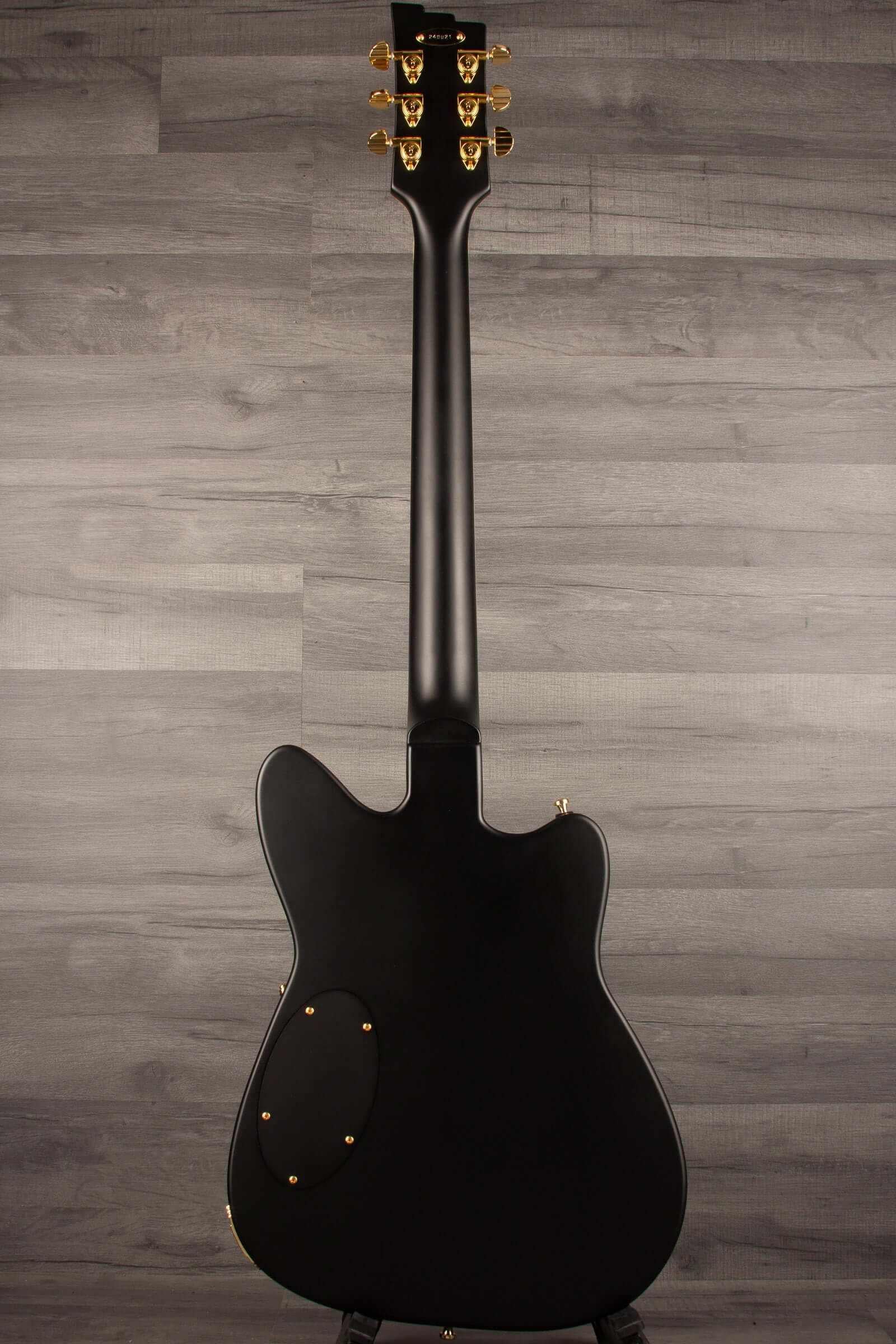 Duesenberg Falken Tremola, Electric Guitar - Matte Black back view showcasing solid-body design and sleek finish.