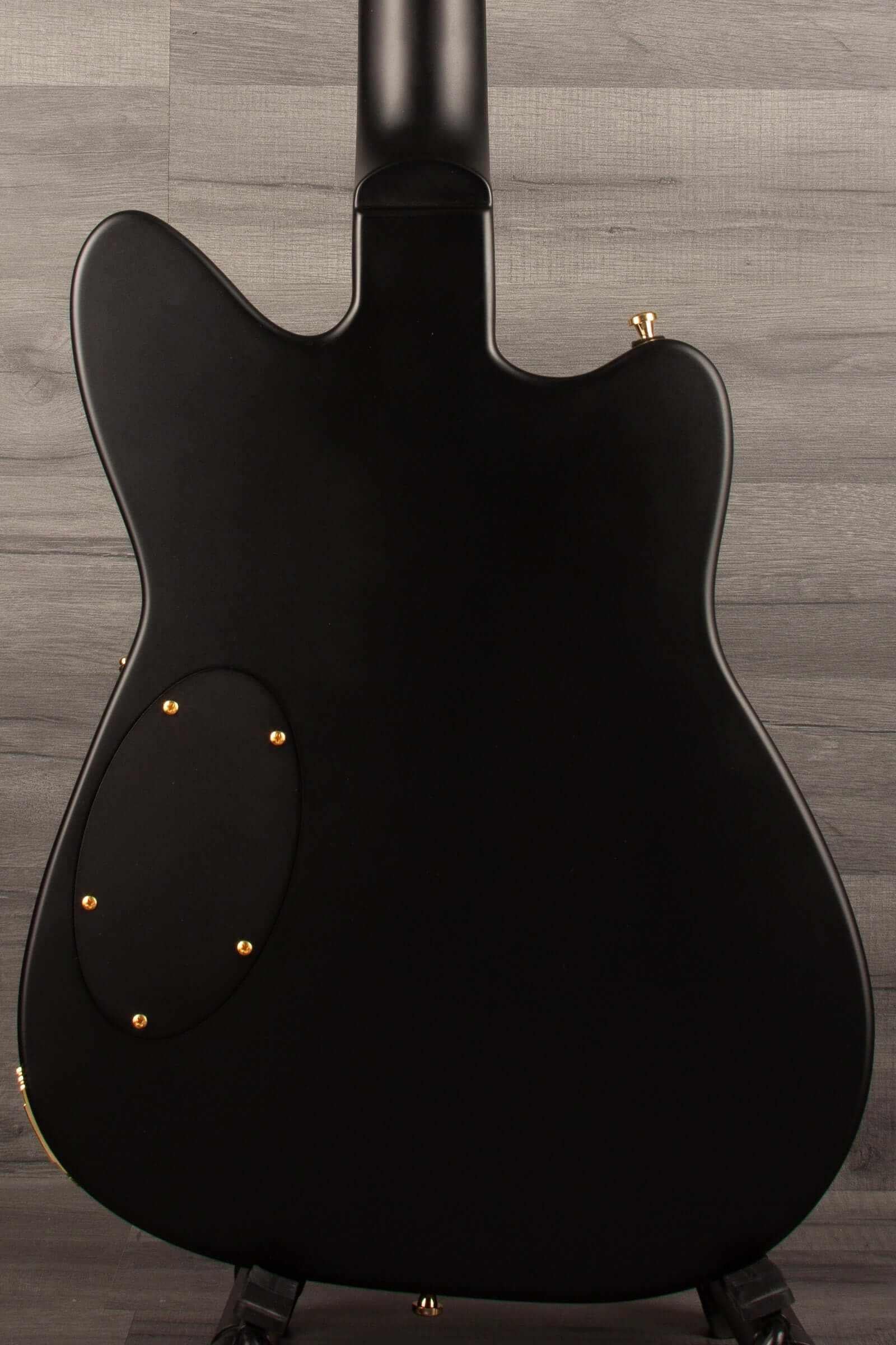 Duesenberg Falken Tremola, Electric Guitar - Matte Black back view showcasing solid-body construction.