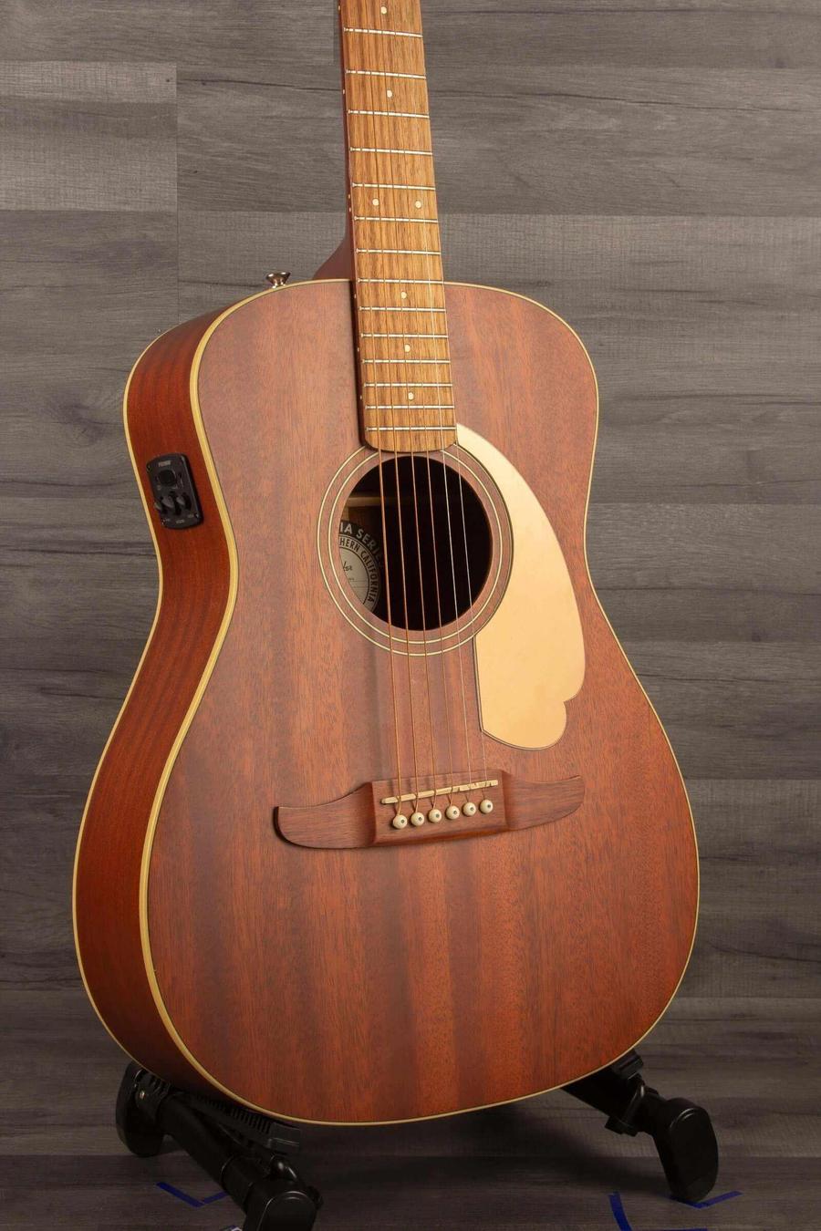 Fender Malibu Player special All mahogany acoustic guitar showcasing all-mahogany construction for warm resonance.