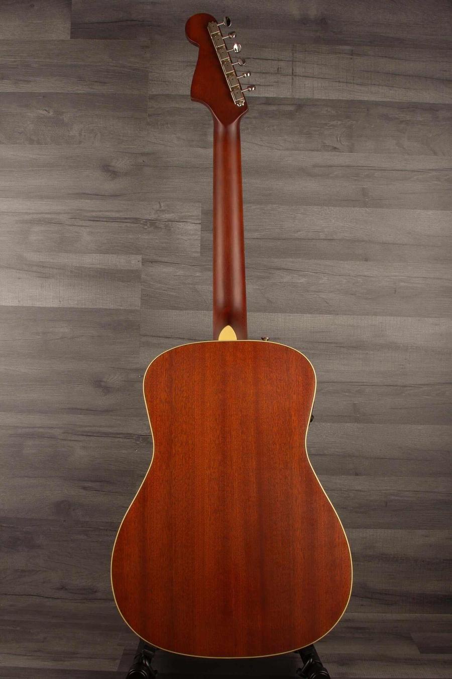 Fender Malibu Player special All mahogany guitar back view showcasing the all-mahogany construction.