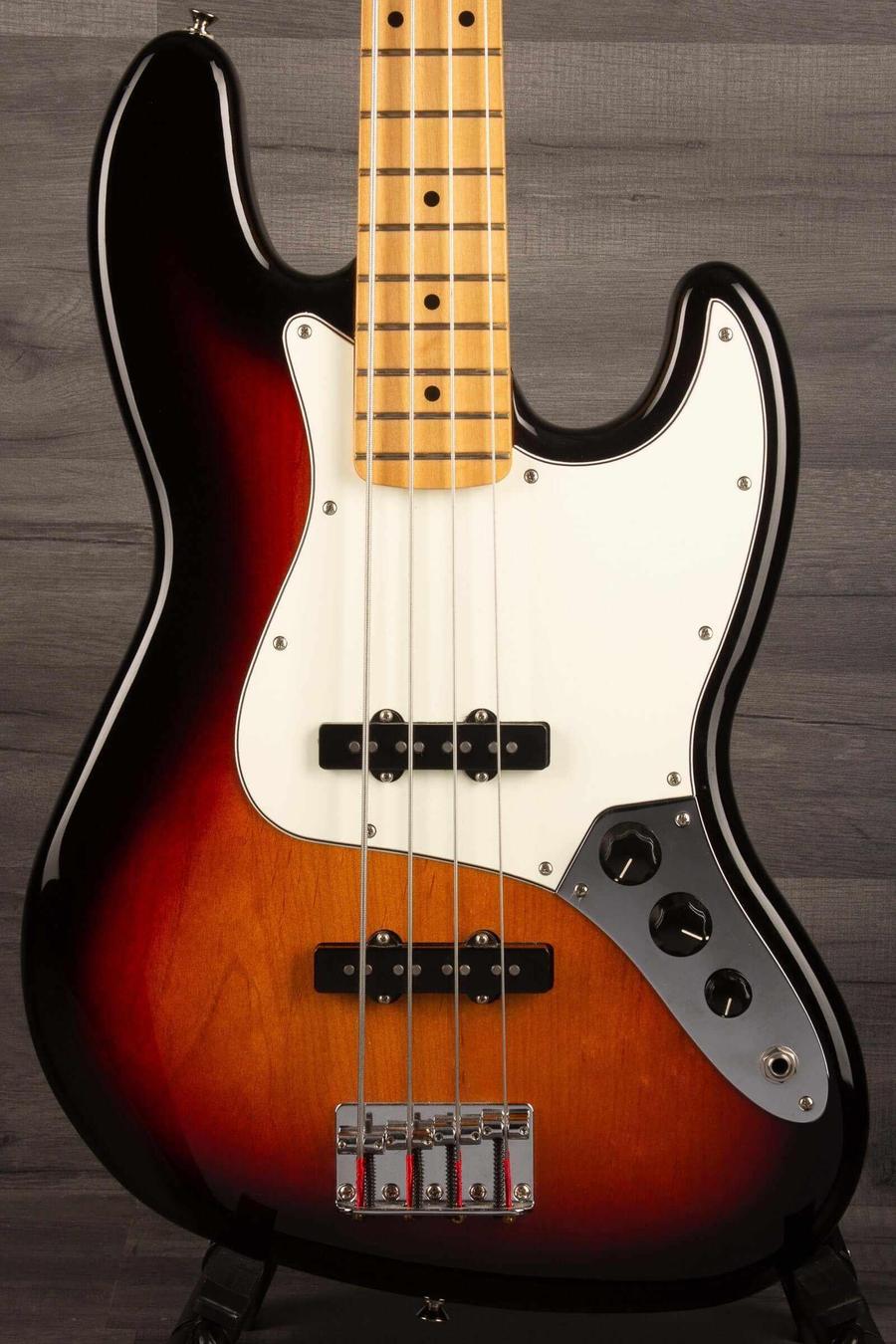Fender Player Jazz Bass Guitar, Maple neck, 3 tone sunburst in great condition with flatwound strings.