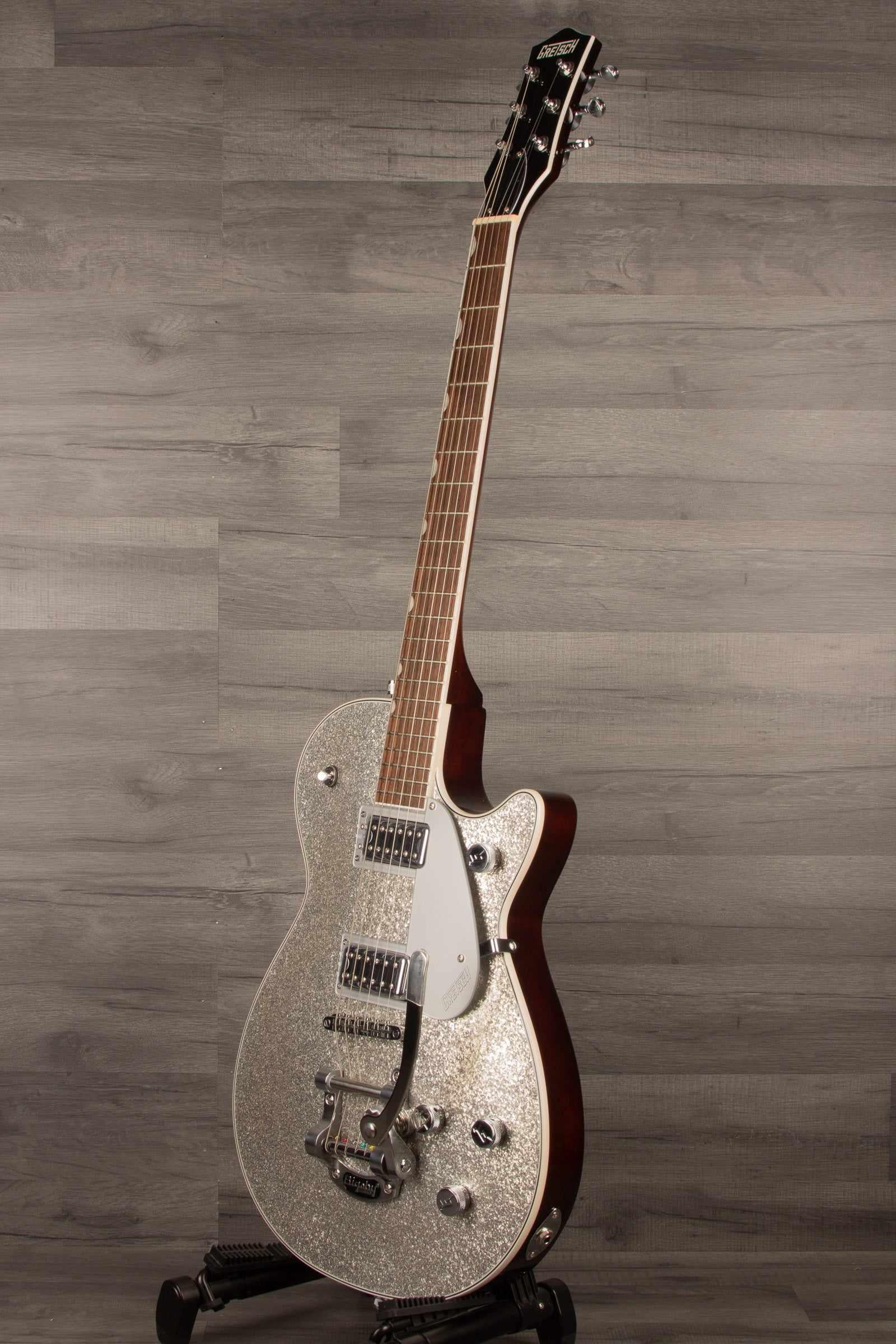 B Stock Gretsch G5230T Electromatic Sparkle Jet guitar with Bigsby in silver sparkle finish.