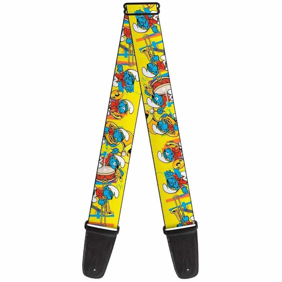 Buckle Down Strap - The Smurfs Carnival Party design showcasing colorful Smurfs on a yellow background.