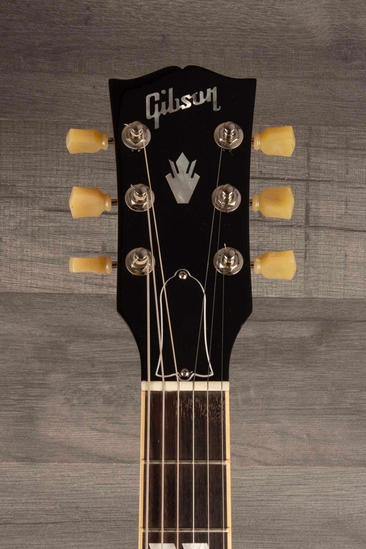 USED - Gibson ES-345 Electric Guitar, Sixties Cherry - Dual Calibrated T-Type Humbuckers headstock close-up view.