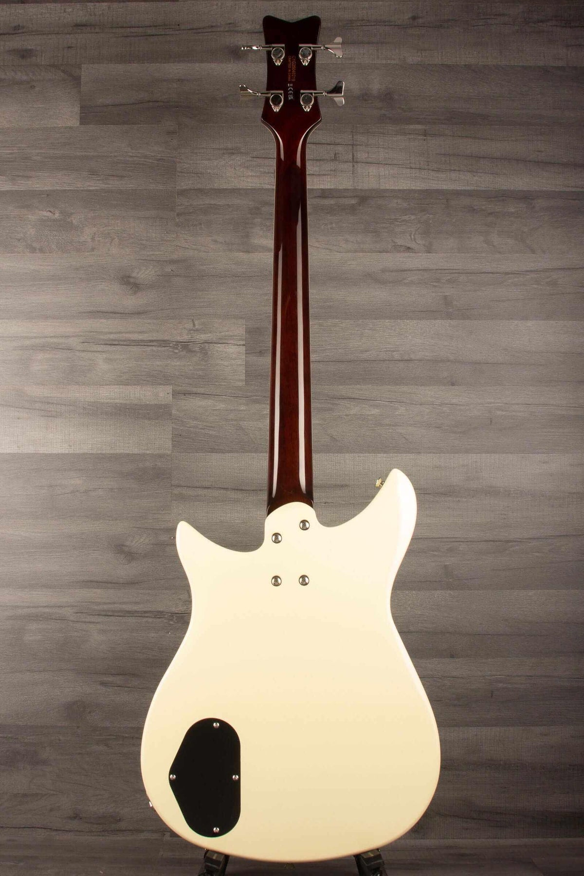 Gretsch Electromatic® CVT Bass Double-Cut, Laurel Fingerboard, Vintage White back view showcasing the solid mahogany body.