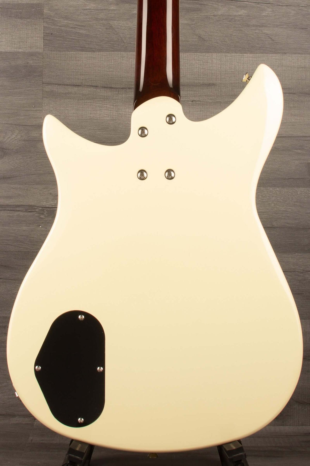 Gretsch Electromatic® CVT Bass Double-Cut, Laurel Fingerboard, Vintage White back view showcasing sleek design.