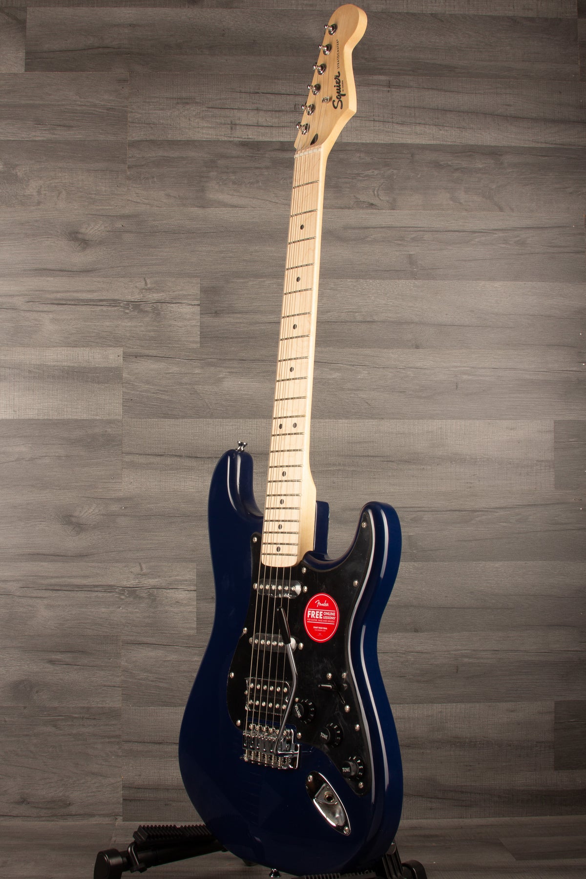 Squier Sonic Stratocaster HSS with Maple Fingerboard and Black Pickguard in Midnight Blue