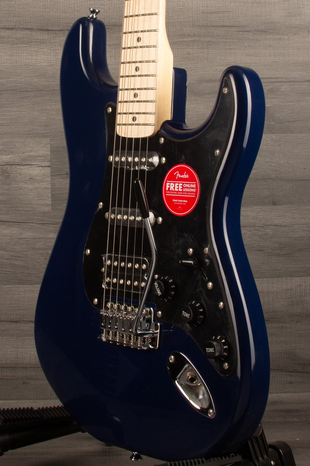 Squier Sonic Stratocaster HSS with Maple Fingerboard and Black Pickguard in Midnight Blue
