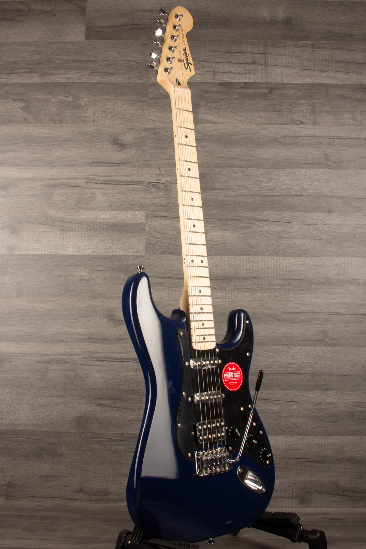 Squier Sonic Stratocaster HSS with Maple Fingerboard and Black Pickguard in Midnight Blue