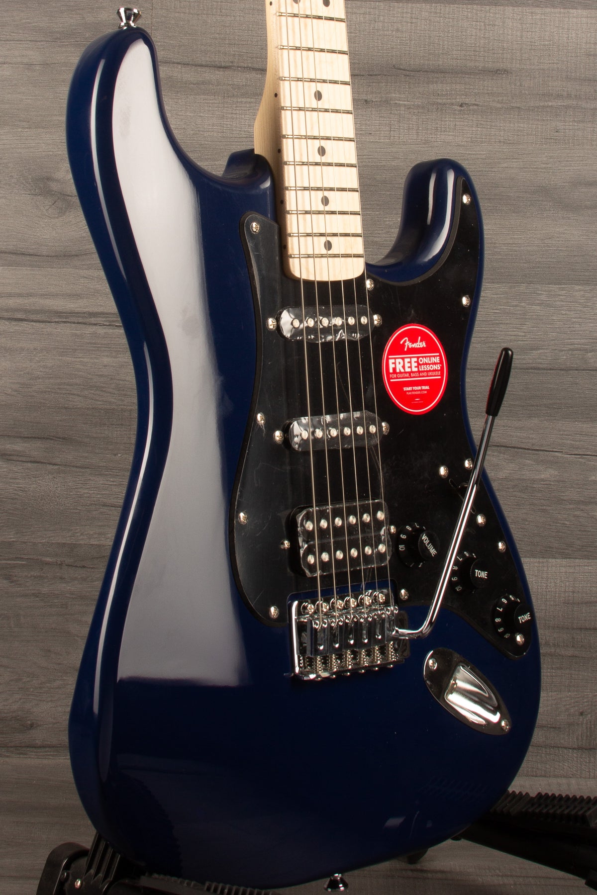 Squier Sonic Stratocaster HSS with Maple Fingerboard and Black Pickguard in Midnight Blue