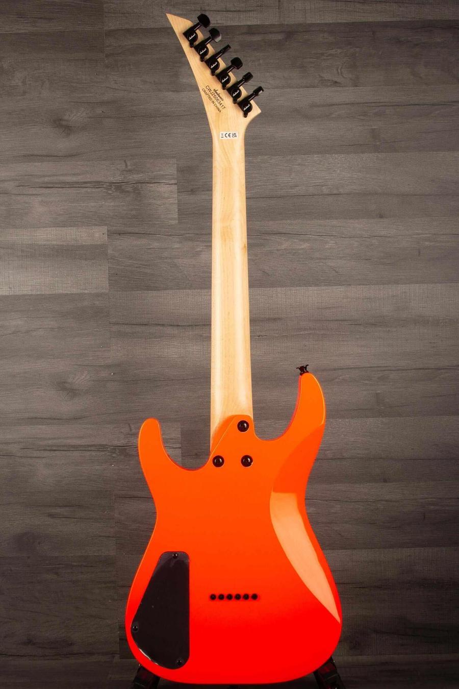 Jackson JS Series Dinky® Minion JS1X, Amaranth Fingerboard, Safety Orange guitar back view.