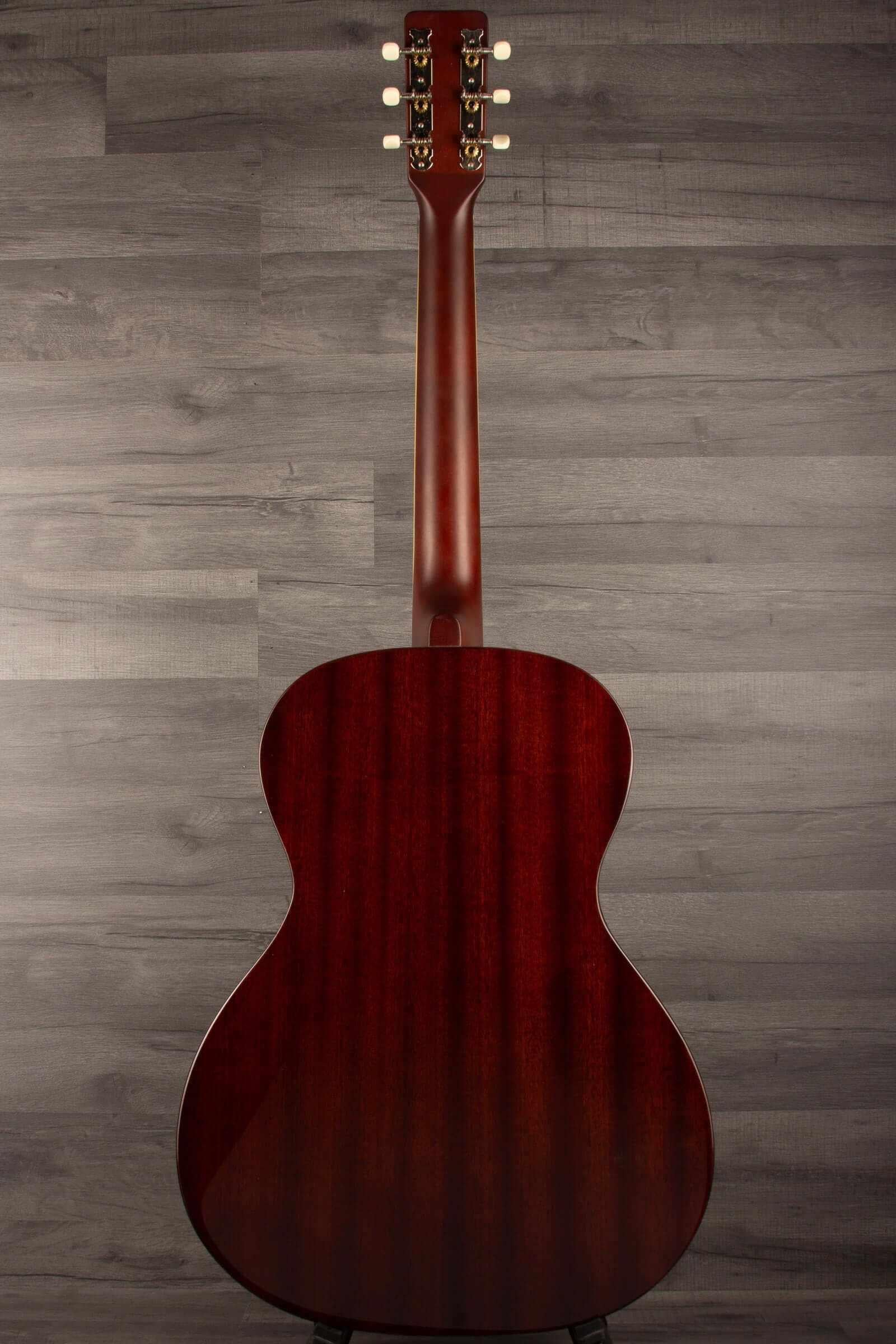 Back view of Gretsch Jim Dandy™ Concert LTD acoustic guitar, solid spruce top, walnut fingerboard, Heritage Burst.
