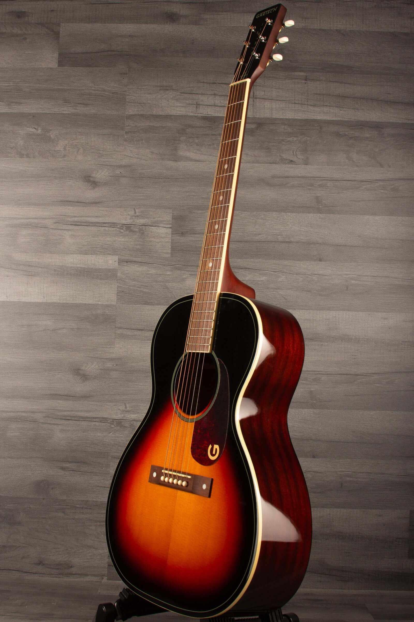 Gretsch Jim Dandy™ Concert LTD guitar with solid spruce top and walnut fingerboard in Heritage Burst design.