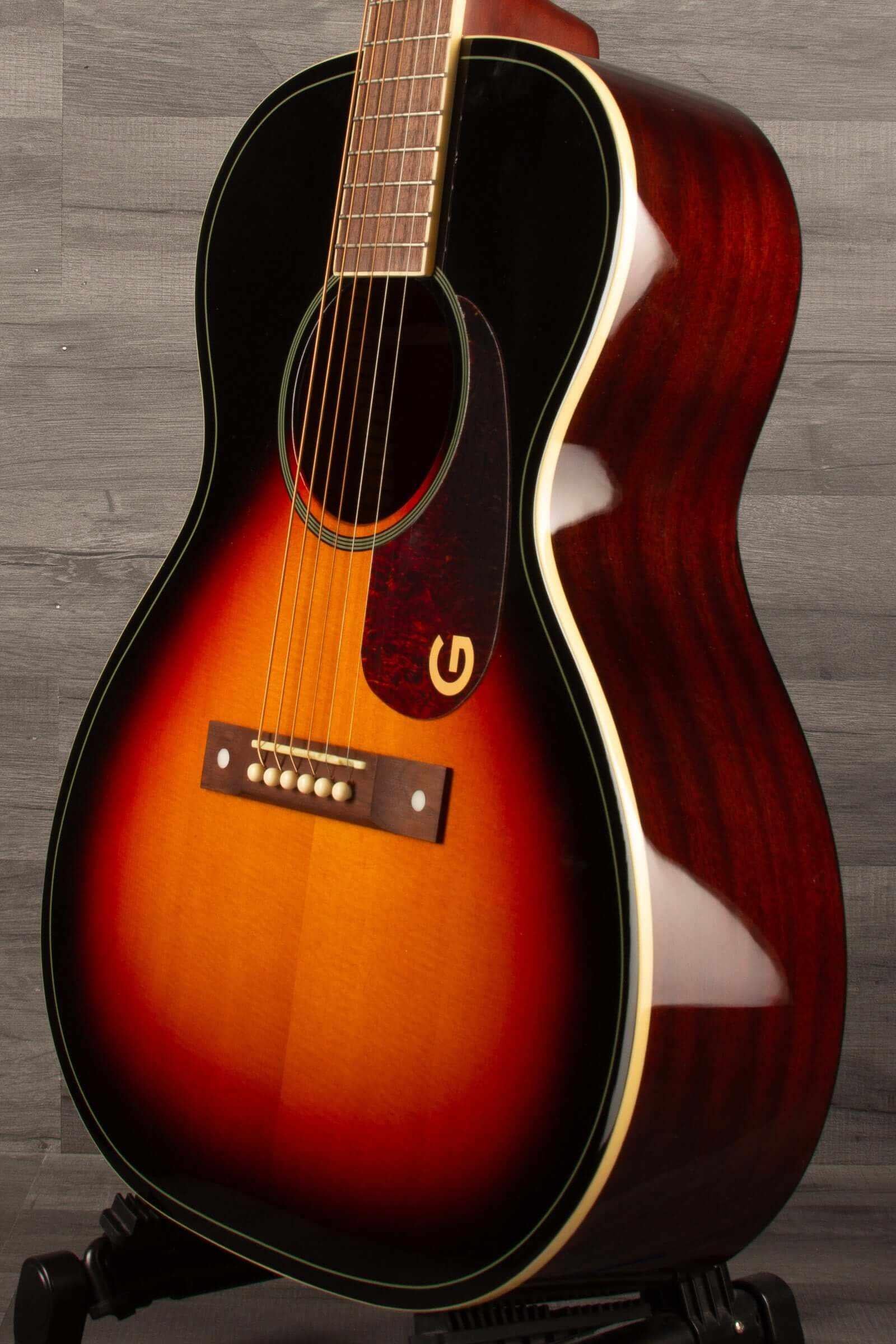 Gretsch Jim Dandy™ Concert LTD, Solid Top, Heritage Burst with walnut fingerboard and compact body shape.