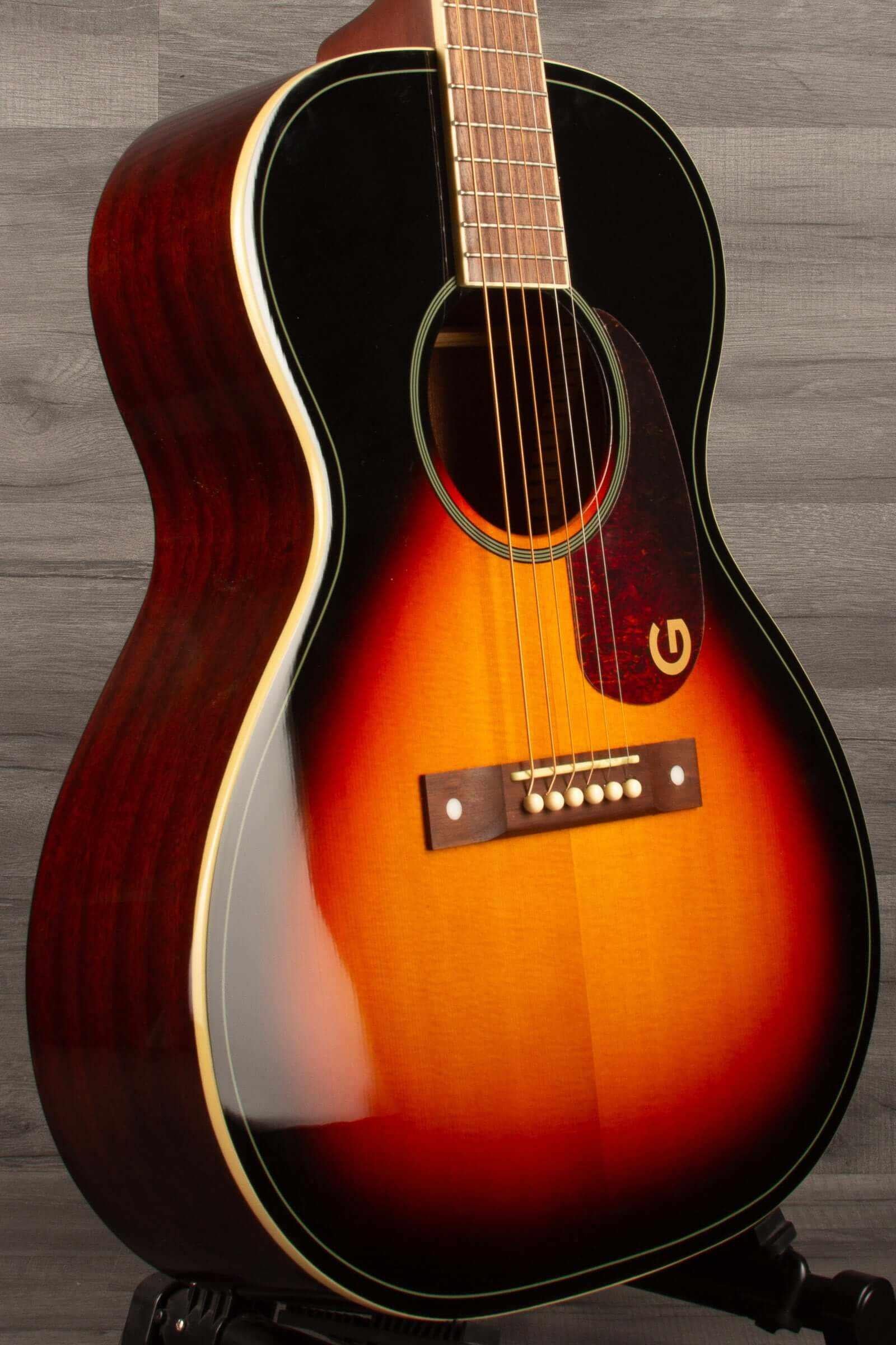 Gretsch Jim Dandy™ Concert LTD guitar in Heritage Burst finish showcasing solid spruce top and compact design.